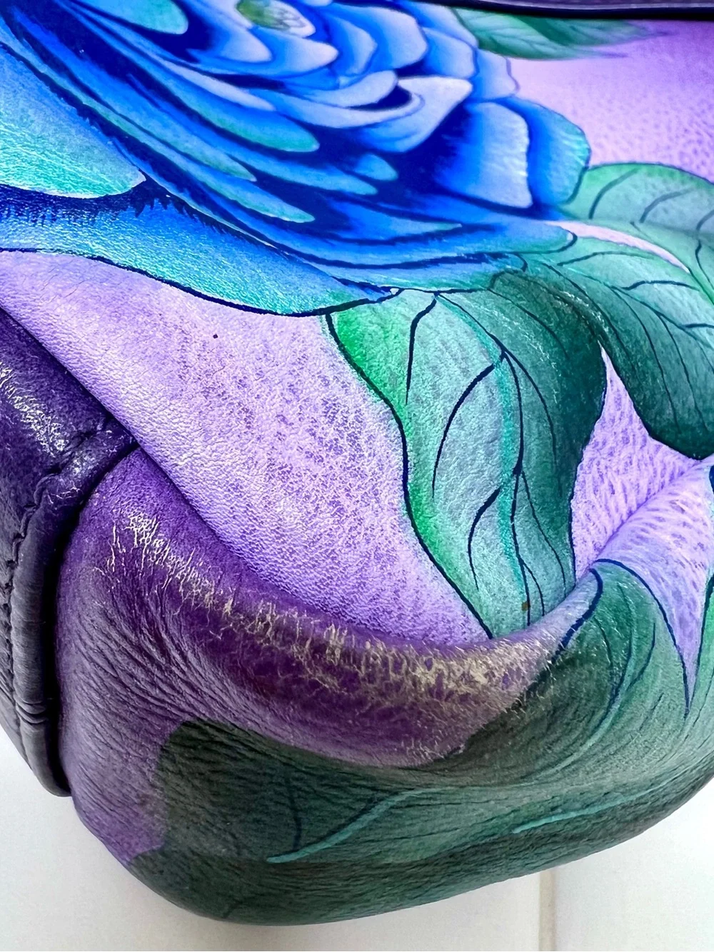 Anna by Anuschka “Precious Peony Eggplant” Hand Painted Leather Crossbody - Picture 5 of 13
